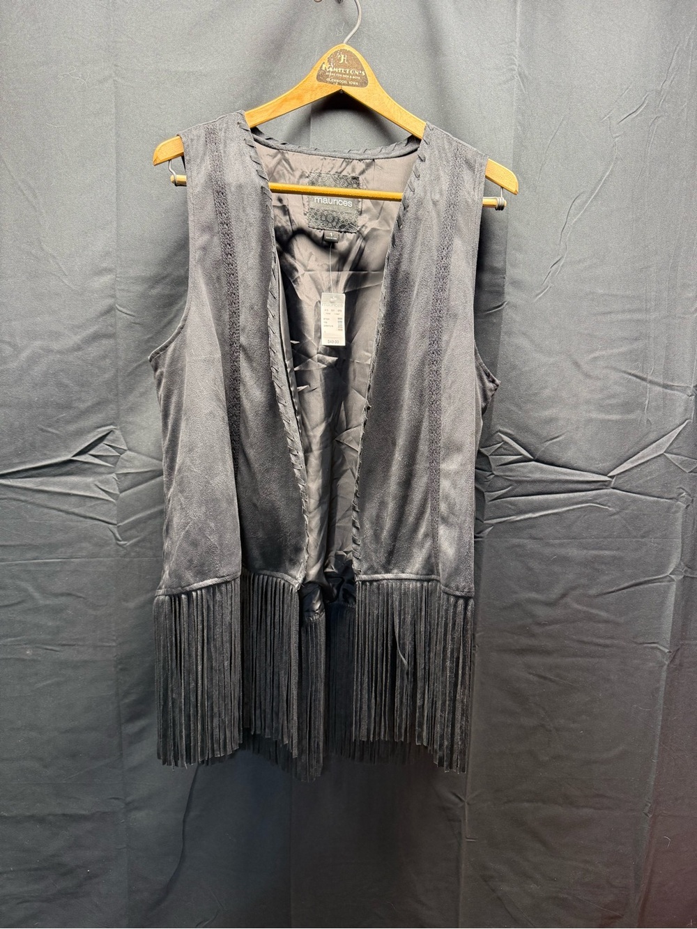 NWOT Maurices Black Fringe Vest sz 1 (5aw)